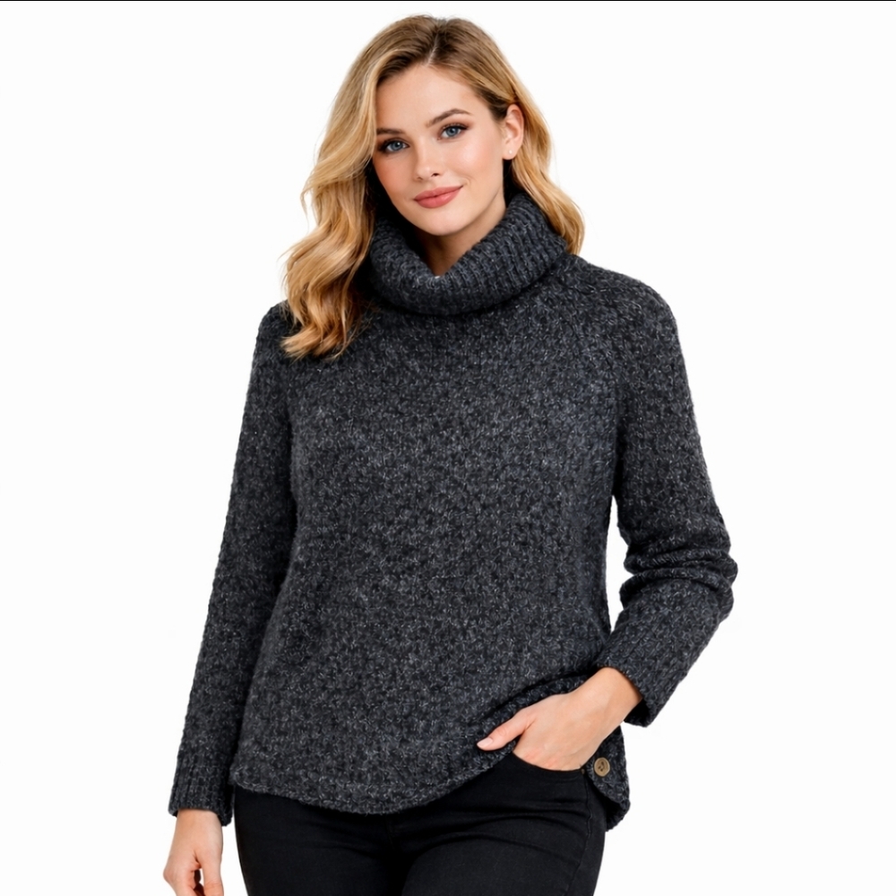 Michael Michael Kors Charcoal Gray Heathered Knit Wool/Cotton Turtleneck Sz Lg